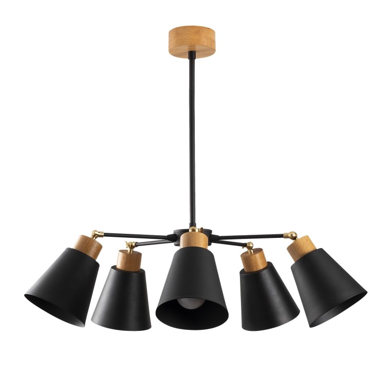 Lámpara de techo Manavgat-N-535 negro metal madera diámetro 58x68 cm