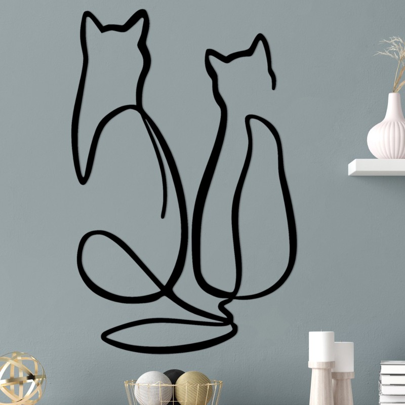 Decoración pared de metal Couple Cat Love negro 72x0.15x48 cm