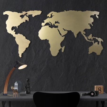 Decoración pared de metal World Map Silhouette oro 60x120 cm