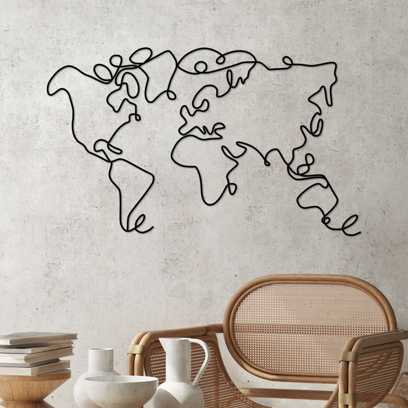 Decoración pared de metal World Map negro 120x70x1.5 cm