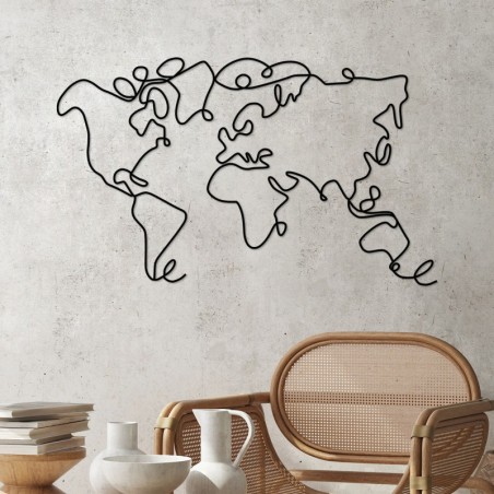 Decoración pared de metal World Map negro 120x70x1.5 cm