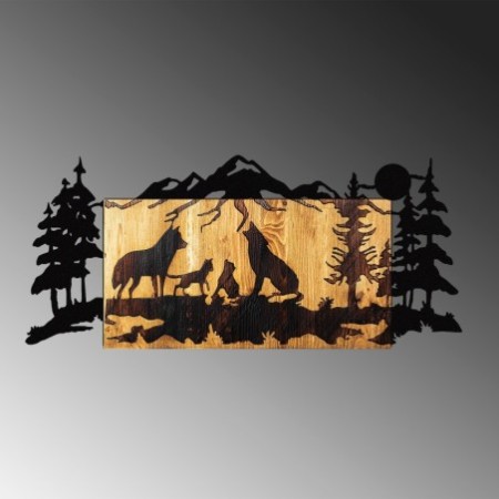 Decoración pared de madera Wolves negro 88x39x3 cm