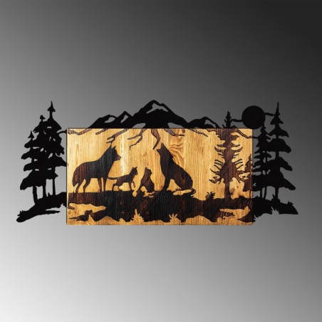 Decoración pared de madera Wolves negro 88x39x3 cm