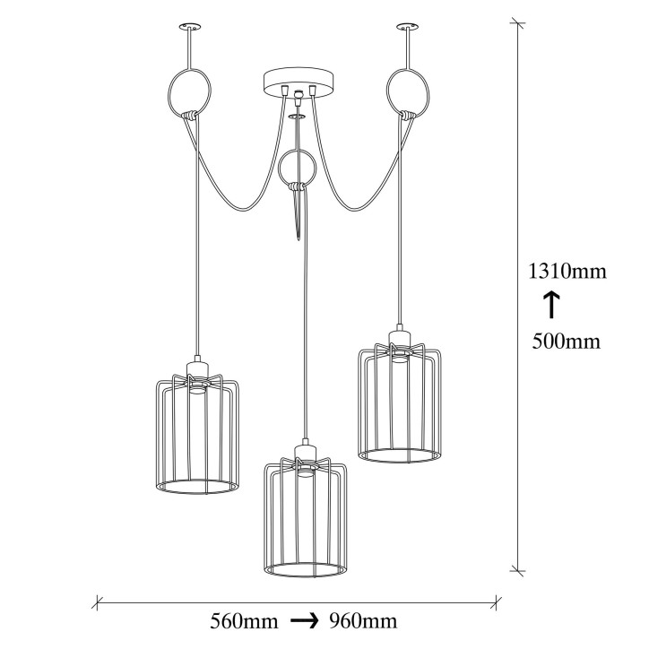 Lámpara de techo Tel-6616 negro metal diámetro 96x131 cm