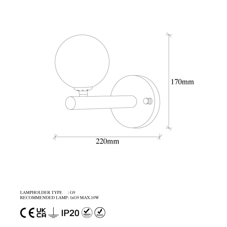 Lámpara de pared Domino-11033 blanco negro metal vidrio 10x22x17