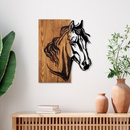 Decoración pared de madera Horse 1 nogal negro 48x57 cm