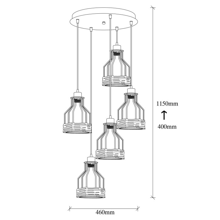 Lámpara de techo Fiko-6576 negro metal diámetro 46x115 cm