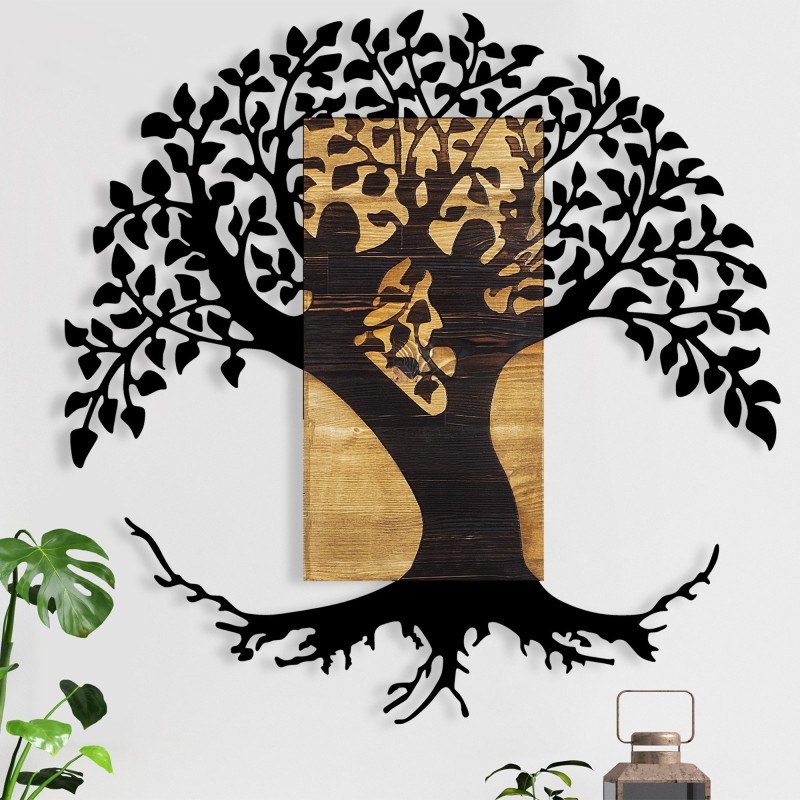 Decoración pared de madera Monument Tree nogal negro 89x3x90 cm