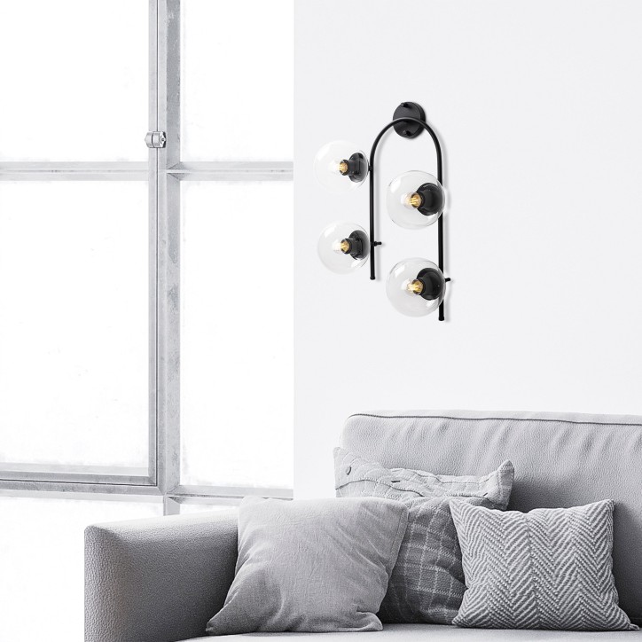 Lámpara de pared Jewel-10590 negro metal vidrio 40x26x62 cm