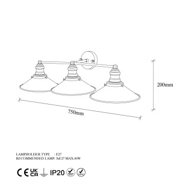 Lámpara de pared Conical-12186 oro metal 75x27x20 cm - 8683743012671