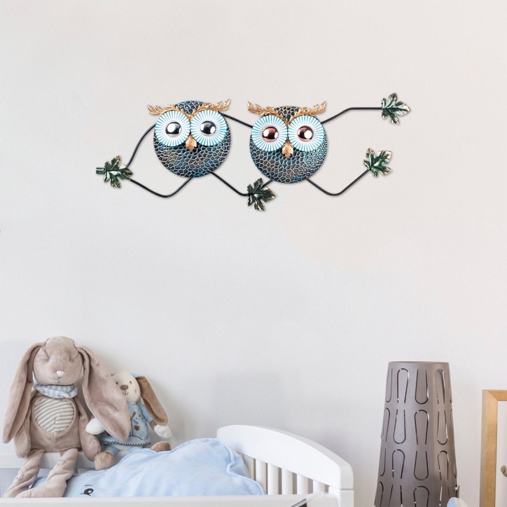 Decoración pared de metal Owl 3 multicolor 77x28 cm