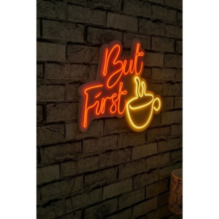 Iluminación LED decorativa de plástico But First Coffee amarillo rojo 47x37x2 cm