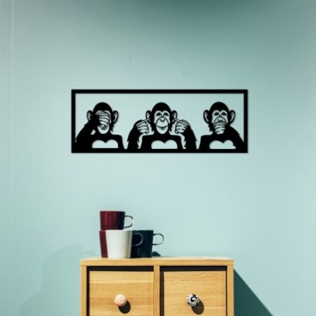 Decoración pared de metal Three Monkeys - M negro 70x25 cm