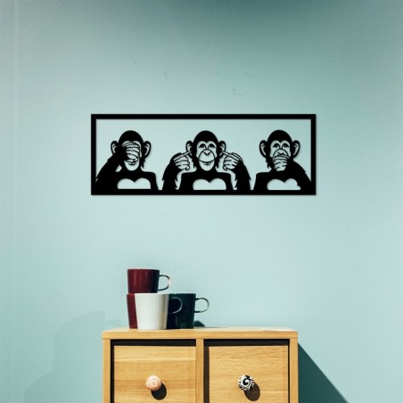 Decoración pared de metal Three Monkeys - M negro 70x25 cm