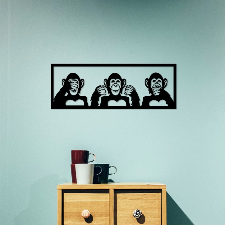 Decoración pared de metal Three Monkeys- M negro 70x25 cm