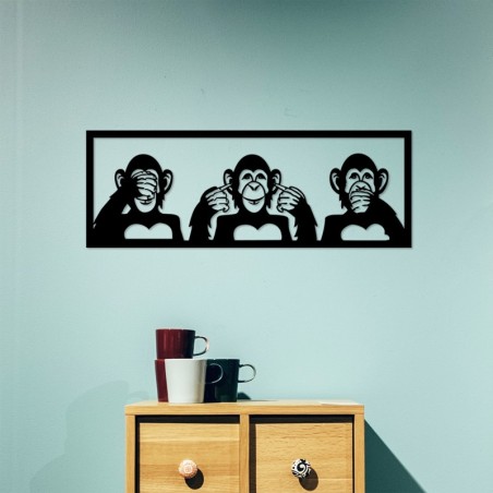 Decoración pared de metal Three Monkeys- L negro 100x36 cm