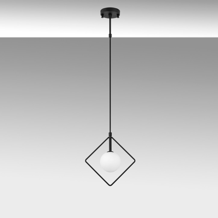 Lámpara de techo Geometri-11095 blanco negro metal vidrio 24x12x41-117 cm