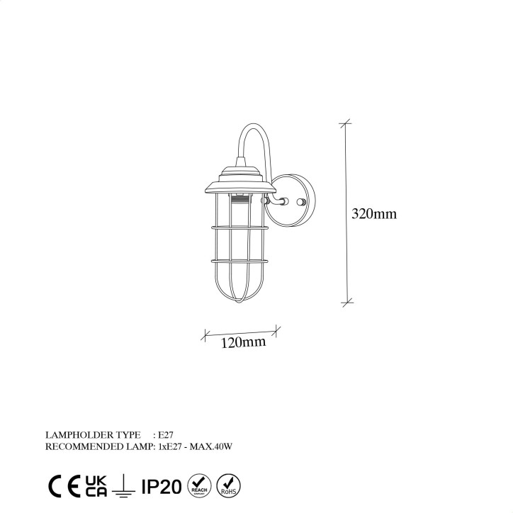 Lámpara de pared Mahoni-13206 oro metal 12x25x32 cm