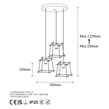 Lámpara de techo COMAN-11281 oro brillante metal 56x56x122 cm - 8683342834766