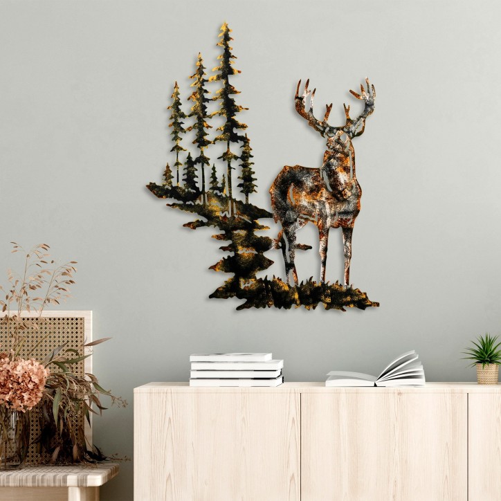 Decoración pared de metal Deer 3 multicolor 65x79 cm