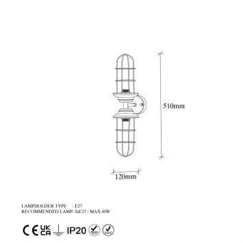 Lámpara de pared Mahoni-13208 oro metal 12x20x51 cm - 8683743269969