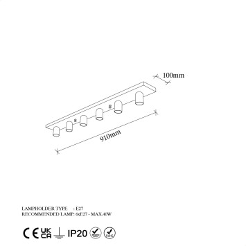 Lámpara de techo Mirro-12225 blanco negro metal 91x10x10 cm - 8683743012923