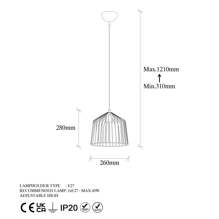 Lámpara de techo CAT-12060 oro brillante metal 26x26x121 cm