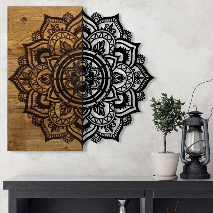 Decoración pared de madera Mandala 6 nogal negro 59x3x58 cm