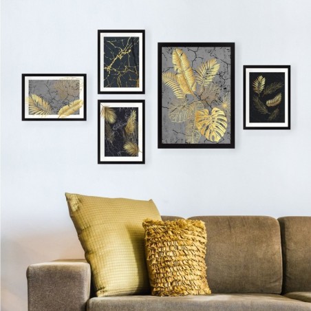 Cuadro decorativo enmarcado SET_066 multicolor 24x29 cm (4 piezas) 34x44 cm (1 pieza)
