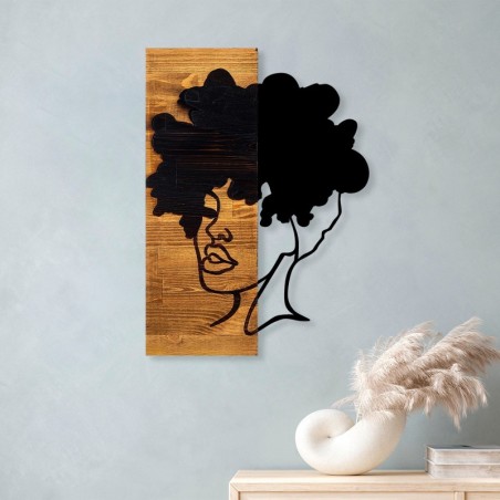 Decoración pared de madera African Woman nogal claro negro 35x3x50 cm