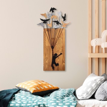 Decoración pared de madera Flying Boy 2 nogal negro 45x86 cm