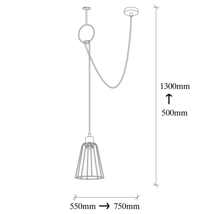 Lámpara de techo Tel-6646 negro metal 75x15x130 cm