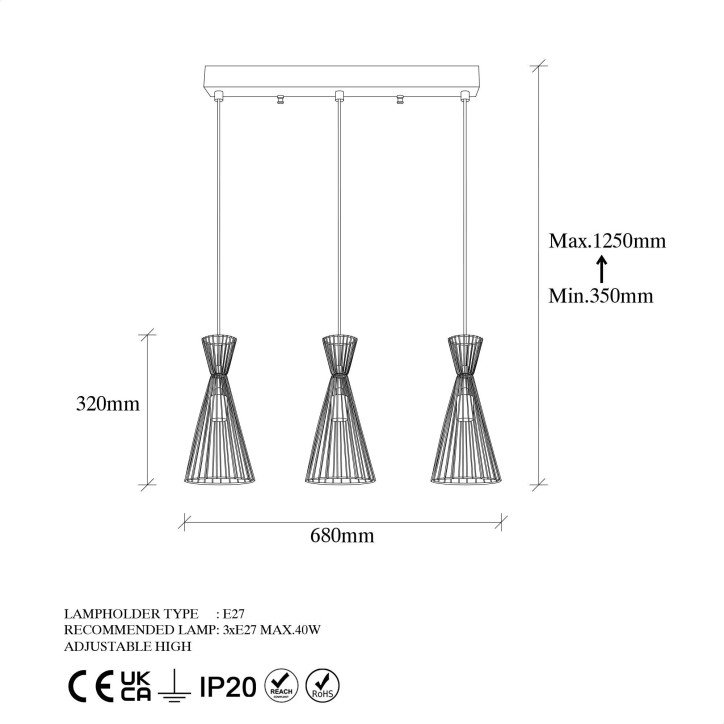 Lámpara de techo TELTOM-12030 oro brillante metal 68x15x125 cm