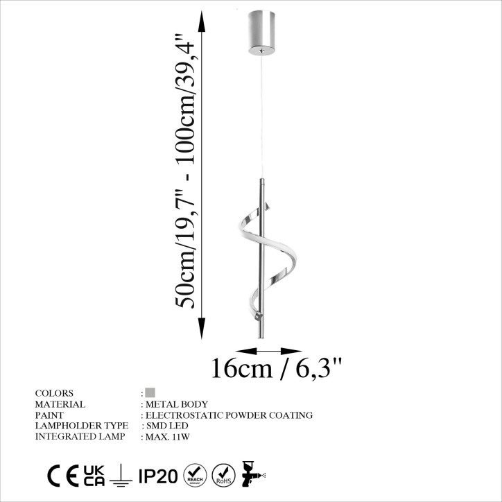 Lámpara de techo Lıkma-13521 cromo metal 16x50-100x16 cm