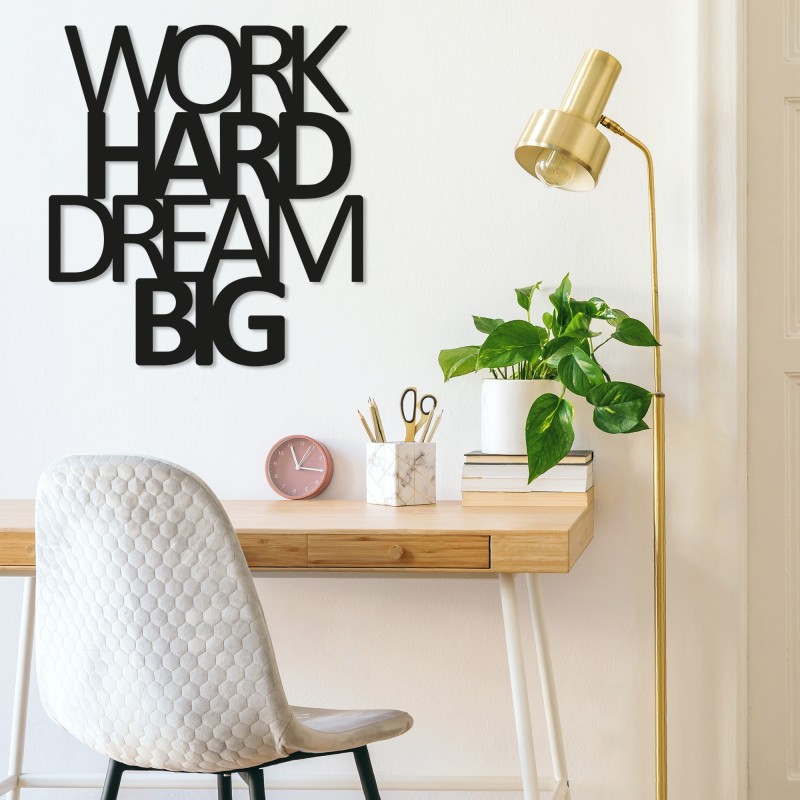 Decoración pared de metal Work Hard Dream Big negro 65x70 cm