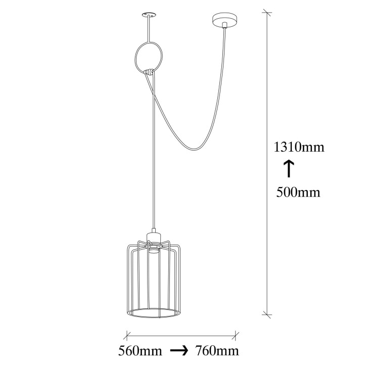 Lámpara de techo Tel-6611 negro metal 76x16x131 cm