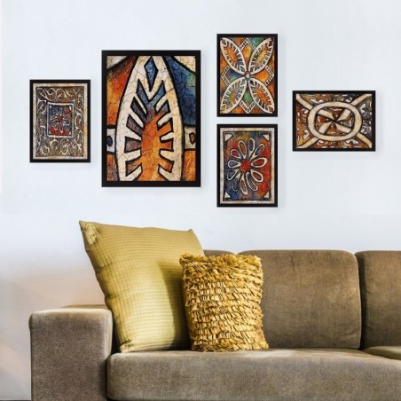 Cuadro decorativo enmarcado SET_057 multicolor 24x29 cm (4 piezas) 34x44 cm (1 pieza)