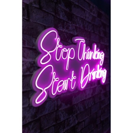 Iluminación LED decorativa de plástico Stop Thinking Start Drinking rosa 34x78x2 cm