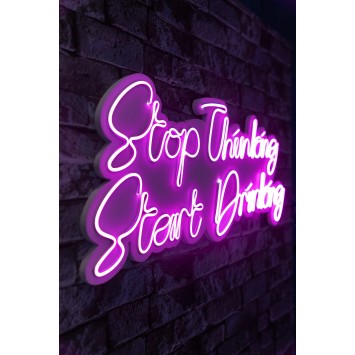 Iluminación LED decorativa de plástico Stop Thinking Start Drinking rosa 34x78x2 cm