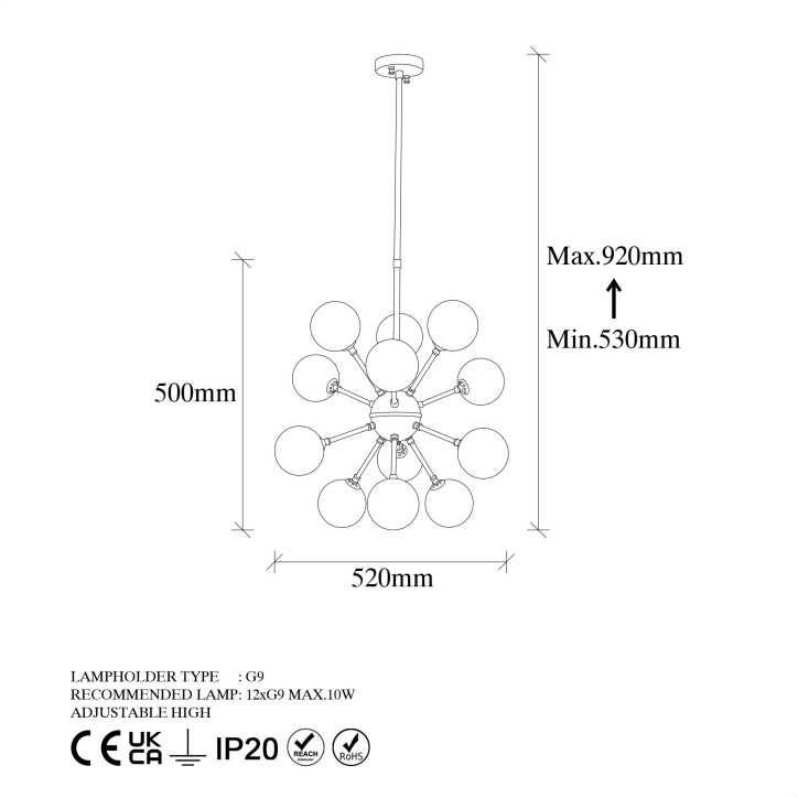 Lámpara de techo Cavud-11595 negro metal vidrio 52x52x53