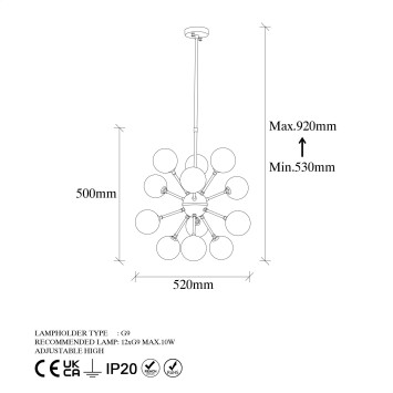 Lámpara de techo Cavud-11595 negro metal vidrio 52x52x53 - 8683342590785