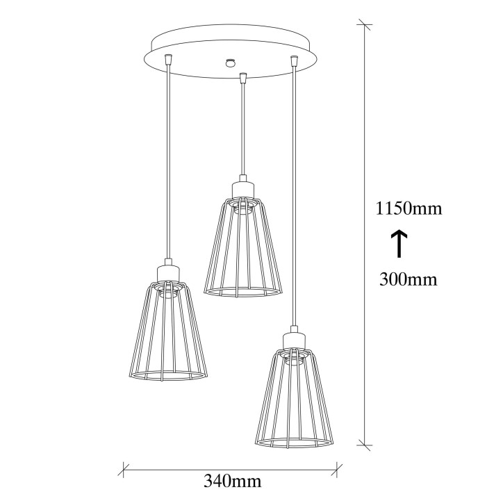 Lámpara de techo Tel-6671 negro metal diámetro 34x115 cm