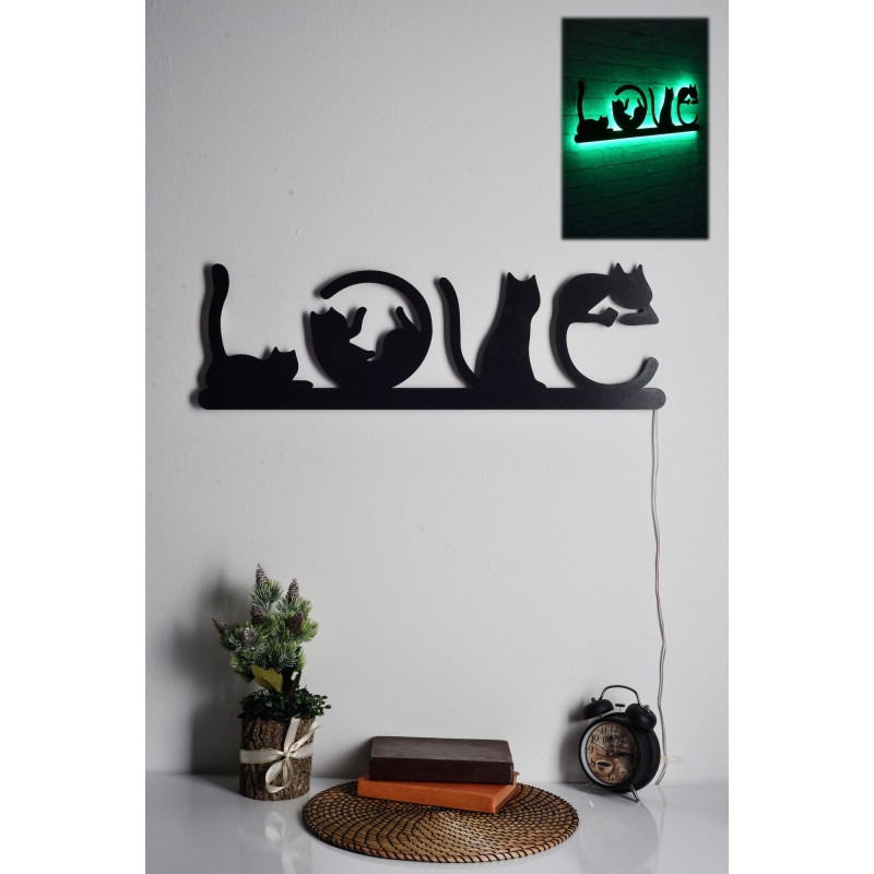 Iluminación LED decorativa Cat Love verde 70x22 cm