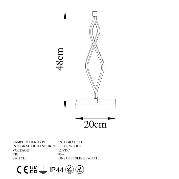 Lámpara de mesa Zozo-13291 negro metal 20x48x12 cm