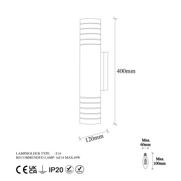 Lámpara de pared Cut-11825 amarillo negro metal 8x12x40 cm - 8683342590839