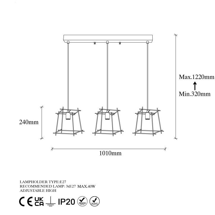 Lámpara de techo COMAN-11276 oro brillante metal 101x24x122 cm