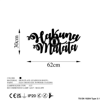 Lámpara de pared Hakuna Matata negro metal 62x30x9 cm - 8683743676279