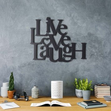 Decoración pared de metal Live Love Laugh negro 40x49 cm