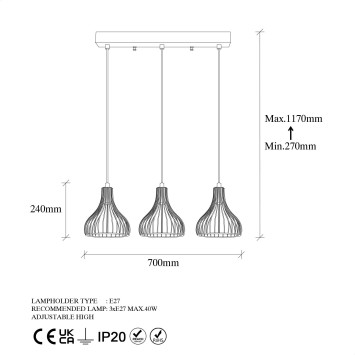 Lámpara de techo TELYILDO-12170 oro brillante metal 70x20x117 cm - 8683342835749