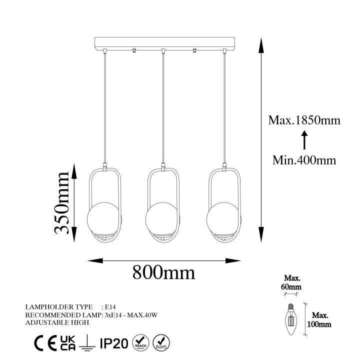 Lámpara de techo Skew-13451 oro metal 80 cm